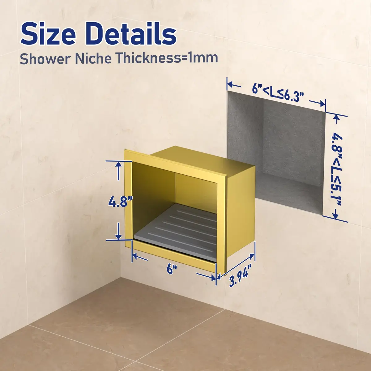 Bernkot Shower Niche, Wall Shower Stool Niche for Bathroom | Rust-Resistant 304 Stainless Steel Recessed Shelf (4.8'' x 6'') - view 3