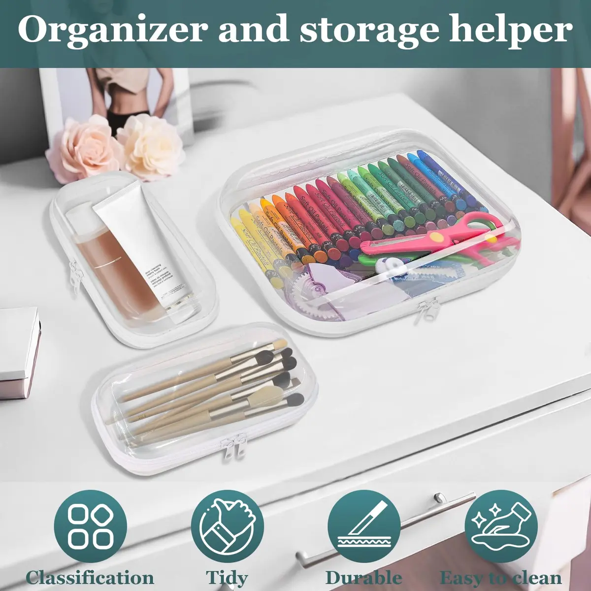 CarryEpic Clear Hard Shell Zipper Cases (3-Pack: 2 Small, 1 Medium) | TSA-Approved Travel Organizer - view 4