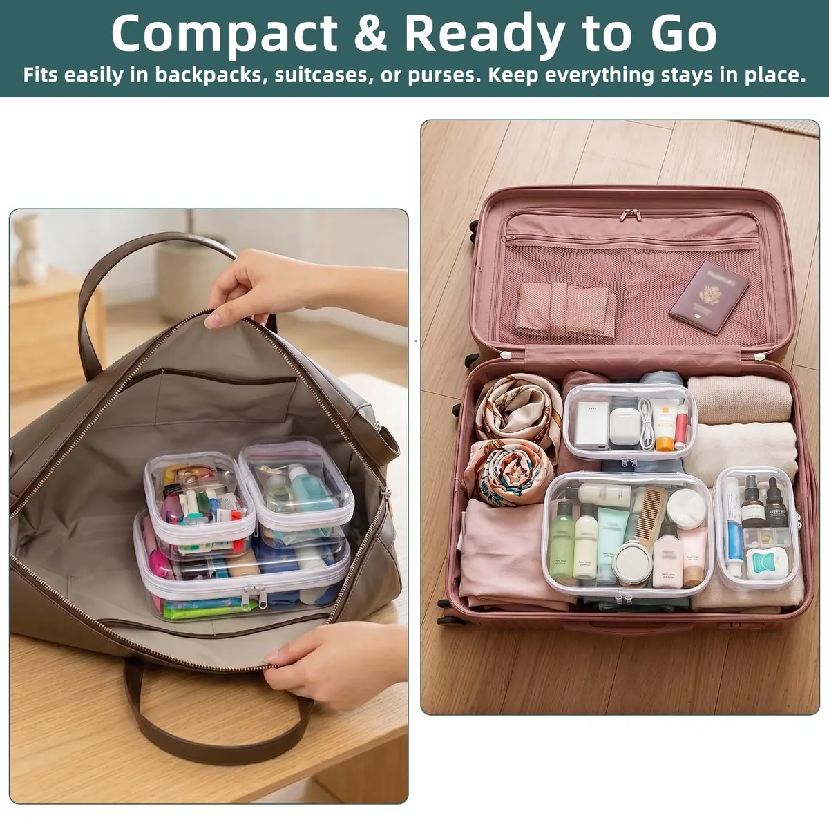 CarryEpic Clear Hard Shell Zipper Cases (3-Pack: 2 Small, 1 Medium) | TSA-Approved Travel Organizer - view 5