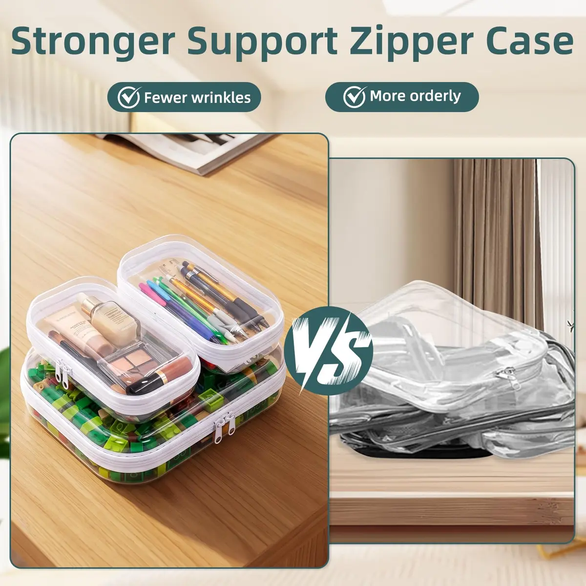 CarryEpic Clear Hard Shell Zipper Cases (3-Pack: 2 Small, 1 Medium) | TSA-Approved Travel Organizer - view 6