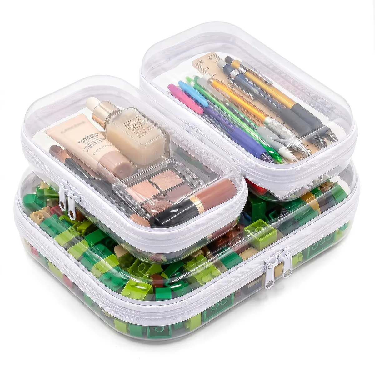 CarryEpic Clear Hard Shell Zipper Cases (3-Pack: 2 Small, 1 Medium) | TSA-Approved Travel Organizer - main product image