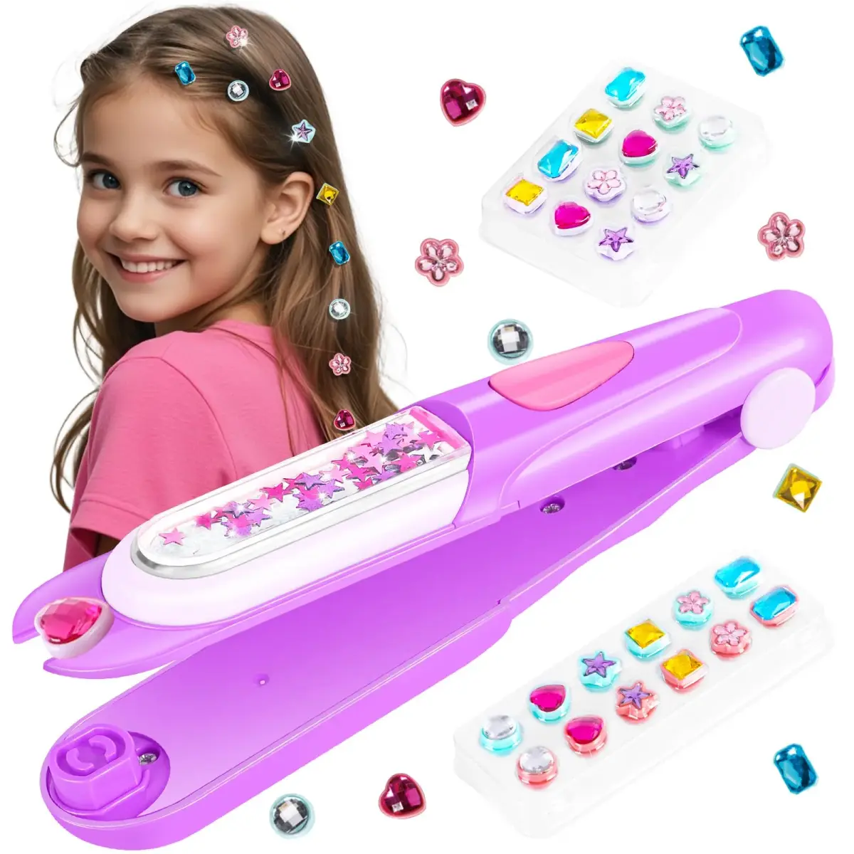 kidzkube Hair Gem Stamper Kit with 24 Reusable Diamonds | Ages 3-12 - main product image
