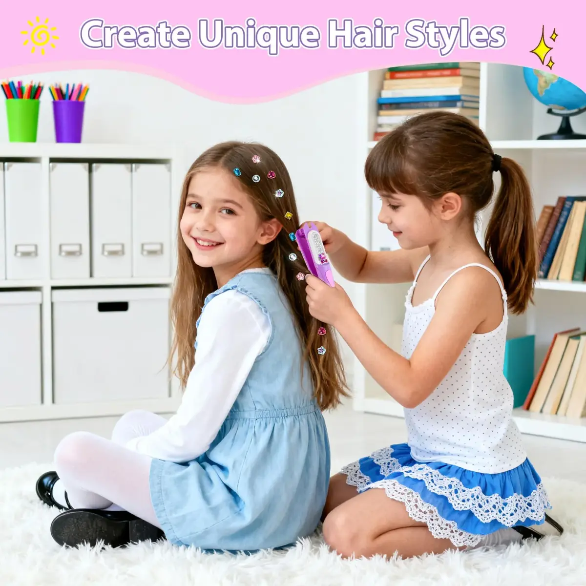 kidzkube Hair Gem Stamper Kit with 24 Reusable Diamonds | Ages 3-12 - view 3
