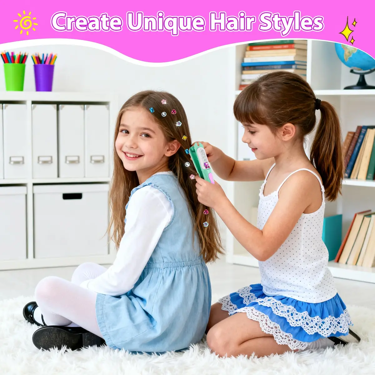 kidzkube Hair Gem Stamper Kit with Reusable Diamonds | Fun Styling Tool for Girls Ages 3-12 (Green) - view 2