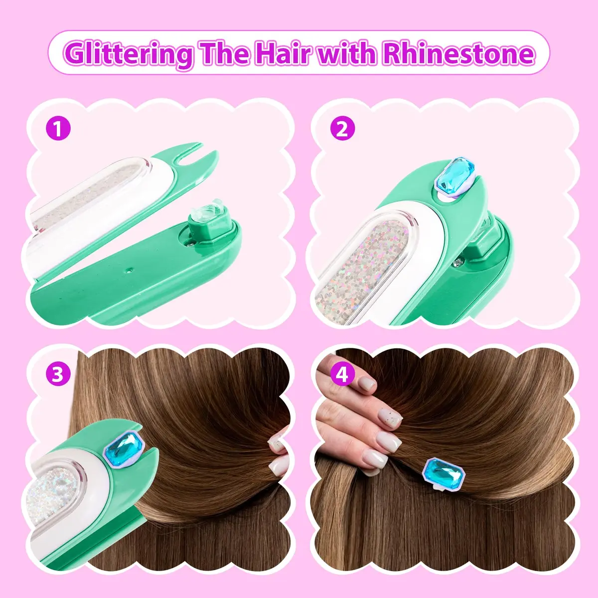 kidzkube Hair Gem Stamper Kit with Reusable Diamonds | Fun Styling Tool for Girls Ages 3-12 (Green) - view 3