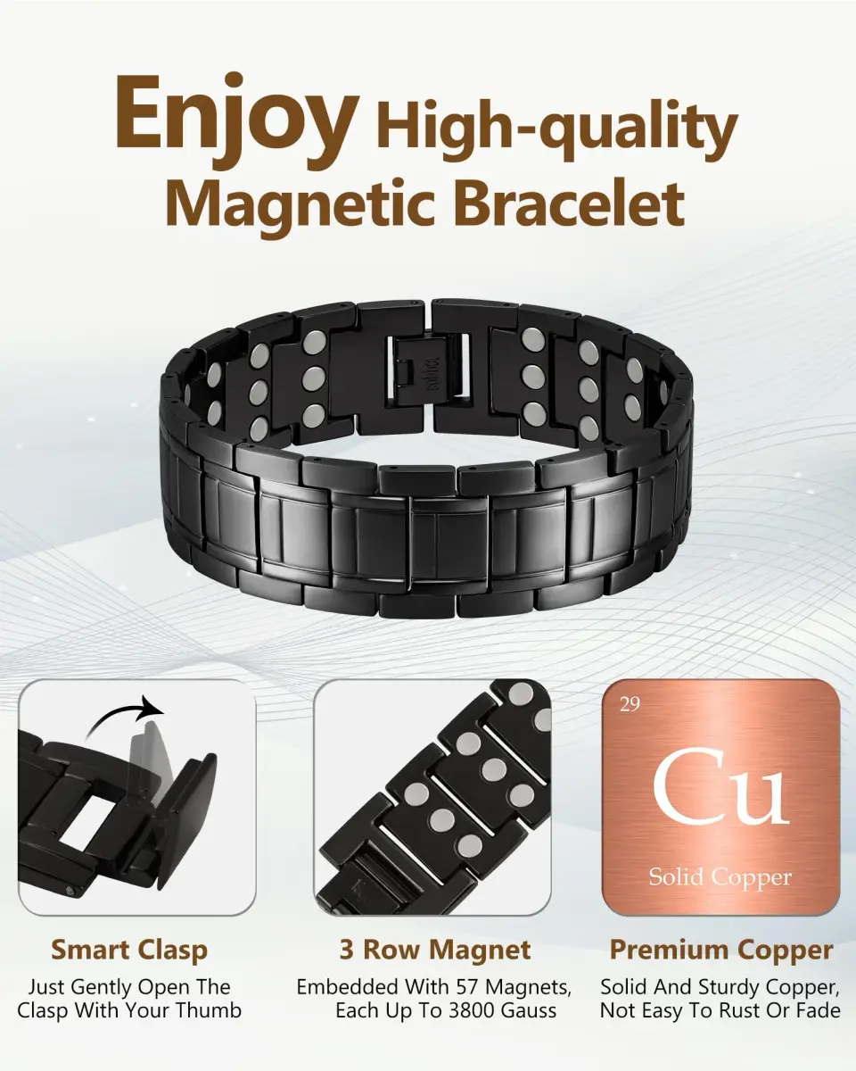 Feraco Magnetic Copper Bracelet for Men, 22 cm (8.66 inches) | Classic Pattern, Adjustable Size - view 8