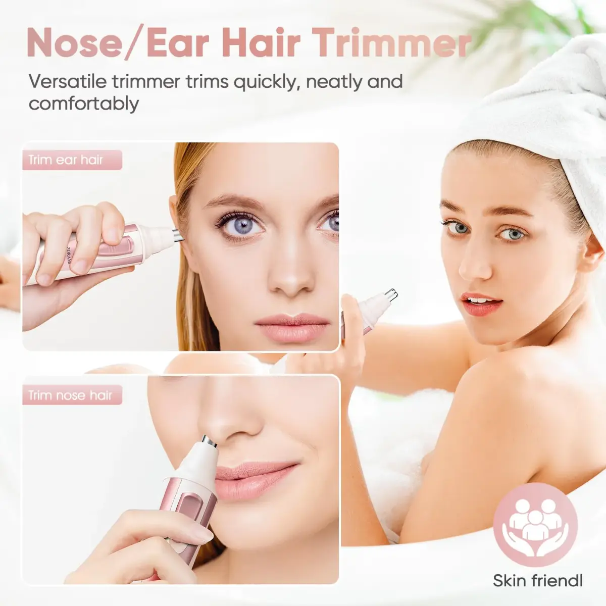 ZORAMI Rose Pink Ear and Nose Hair Trimmer Clipper | Painless Dual-Edge Blades - view 2