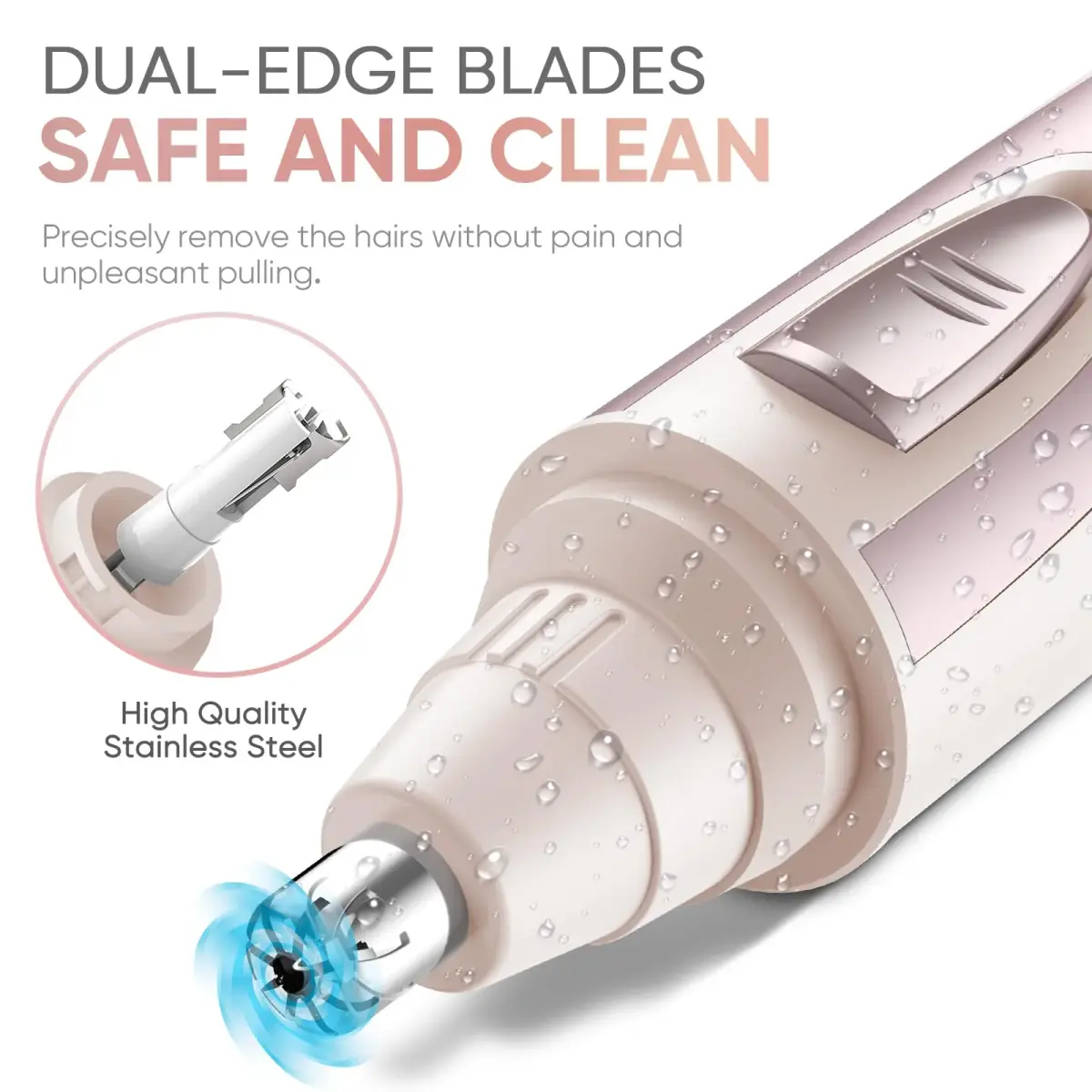 ZORAMI Rose Pink Ear and Nose Hair Trimmer Clipper | Painless Dual-Edge Blades - view 3