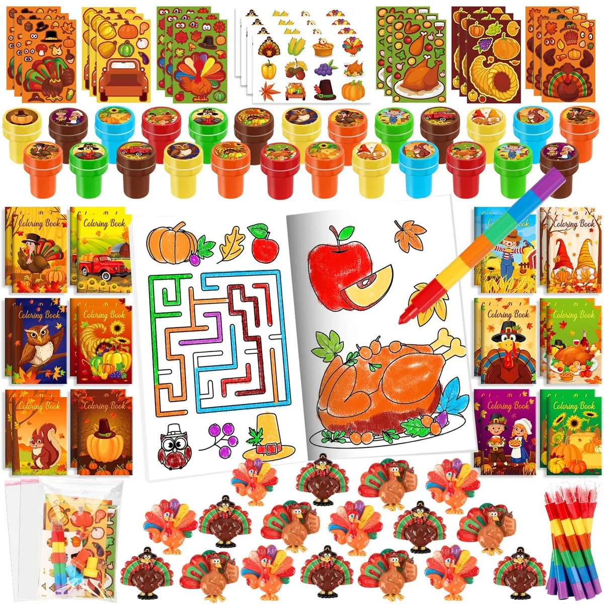 BenLouis Thanksgiving Party Favors Classroom Prizes for Kids | 336pcs Fall Harvest Assortment - main product image
