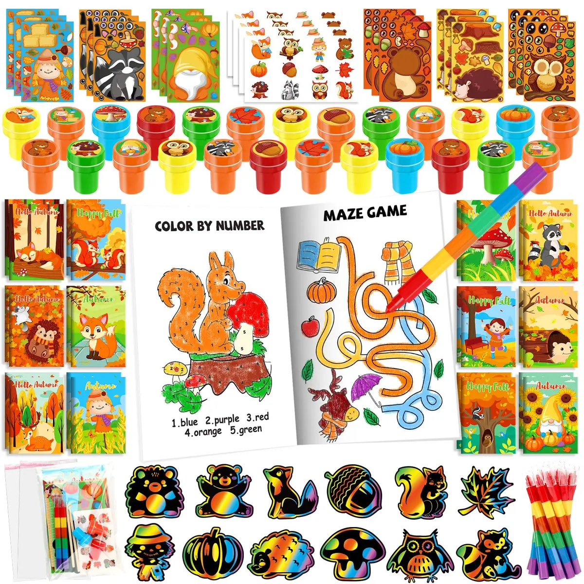 BenLouis Fall Party Favors Classroom Prizes for Kids | 168pcs Assorted Thanksgiving Gifts - main product image