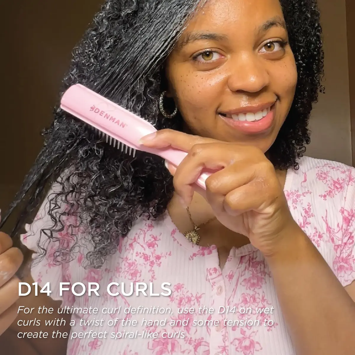 Denman Mini 5-Row Styling Brush D14 Pink Crush | Define Curls & Smooth Frizz - view 3