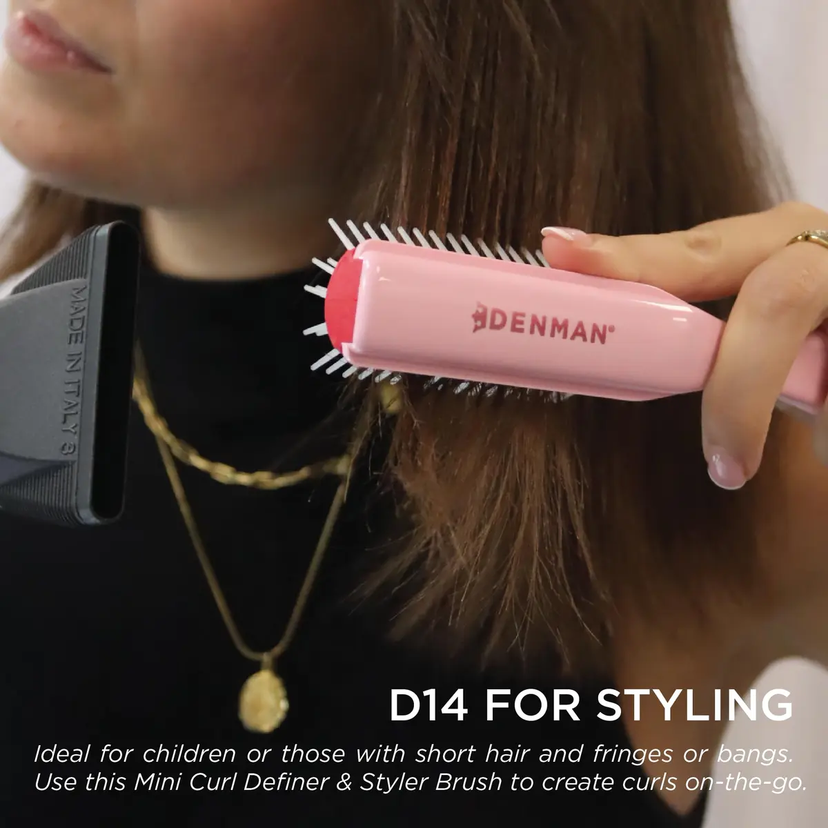 Denman Mini 5-Row Styling Brush D14 Pink Crush | Define Curls & Smooth Frizz - view 4