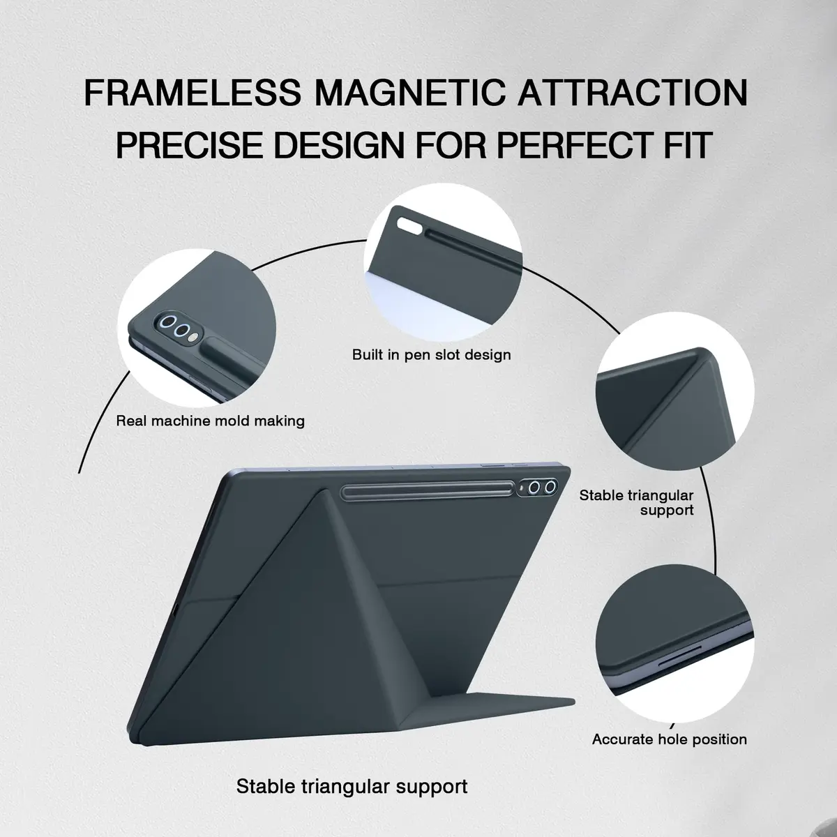 GUODONGMEI Magnetic Case for Samsung Galaxy Tab S10 Ultra / S9 Ultra 14.6-Inch, Grey | Auto Sleep Wake Folio Stand with S-Pen Holder - view 8