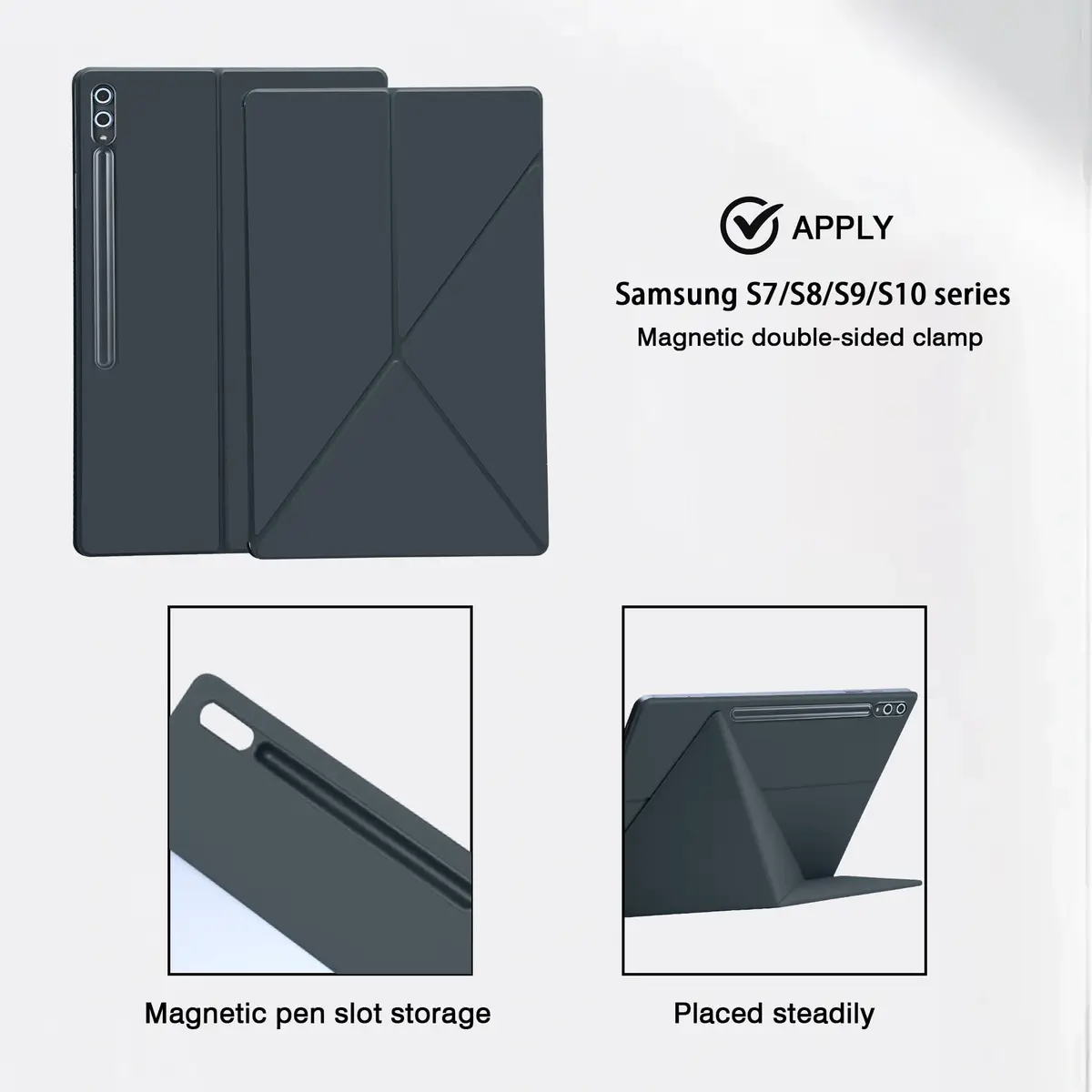 GUODONGMEI Magnetic Case for Samsung Galaxy Tab S10 Ultra / S9 Ultra 14.6-Inch, Grey | Auto Sleep Wake Folio Stand with S-Pen Holder - view 3