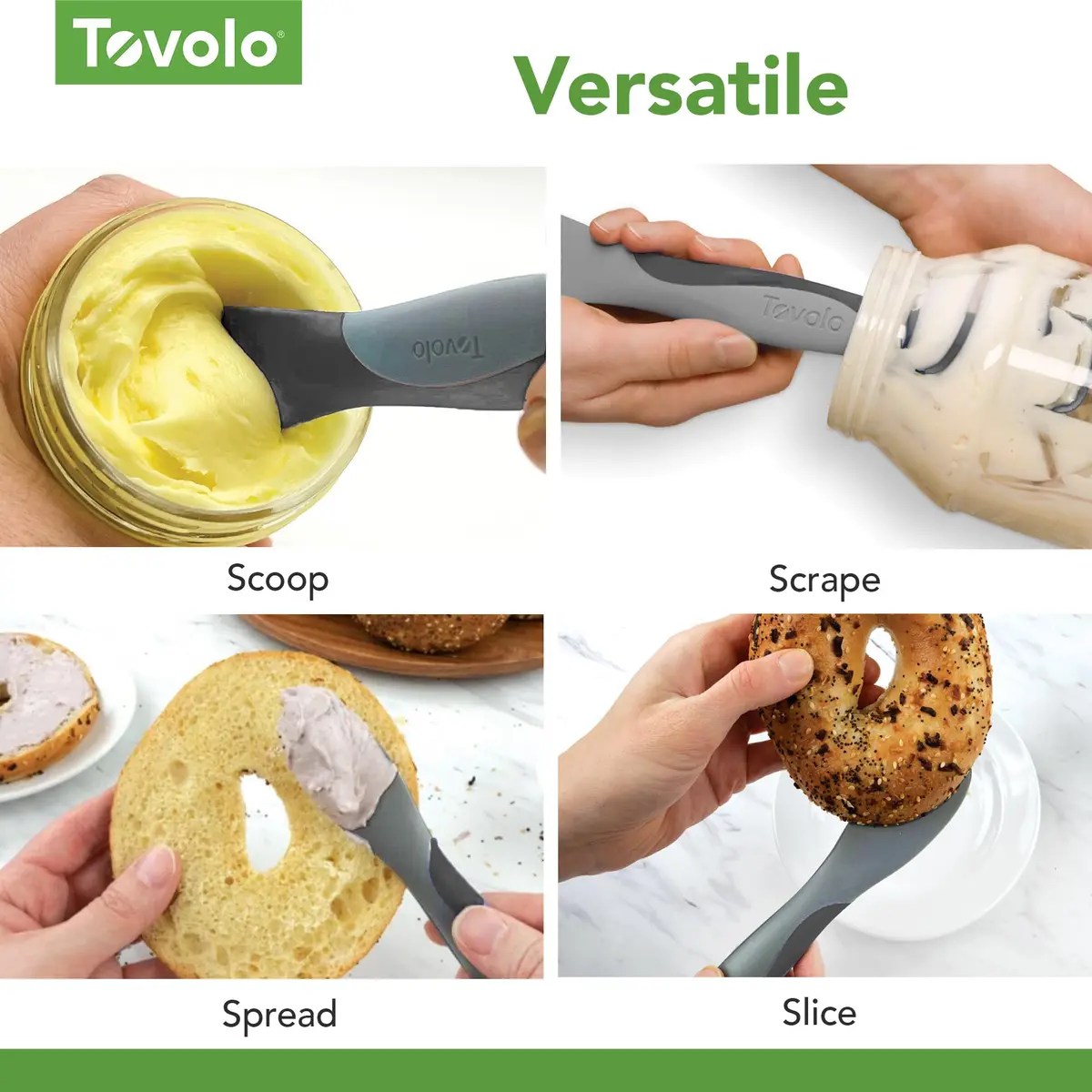 Tovolo Large Dual End Silicone Sandwich Spreader Tool with Nylon Handle, BPA Free, Dishwasher Safe, 10 inch, Blue Haze & Oyster Gray - view 4