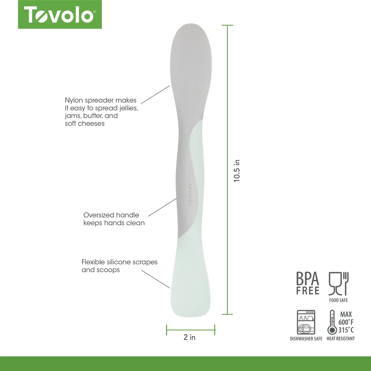 Tovolo Large Dual End Silicone Sandwich Spreader Tool with Nylon Handle, BPA Free, Dishwasher Safe, 10 inch, Blue Haze & Oyster Gray - view 6
