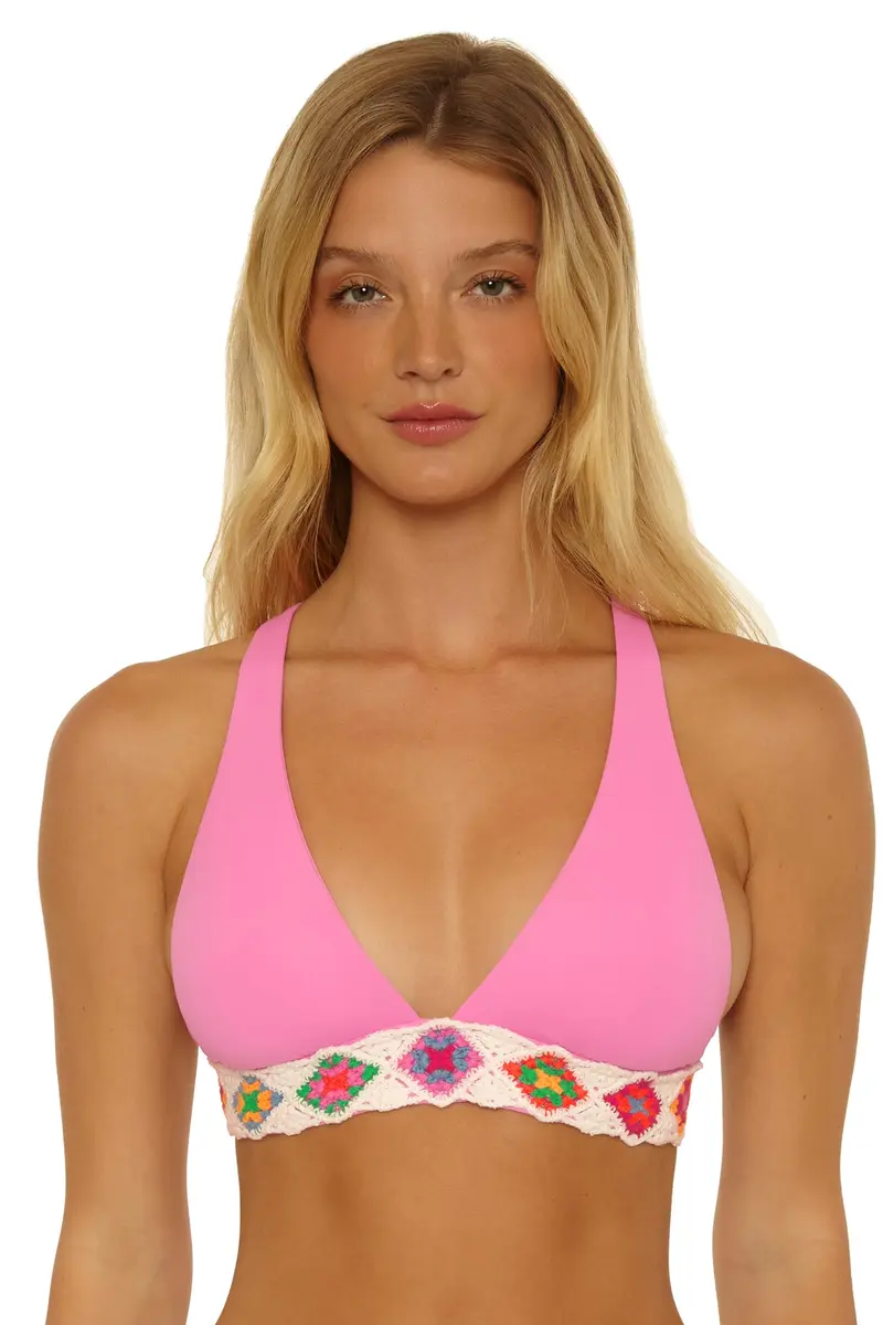 ISABELLA ROSE 1969 - Women's Wide Band Halter Bikini Top, Adjustable, Tie Back, Swimwear Separates for Women, Pinkie, Large - main product image