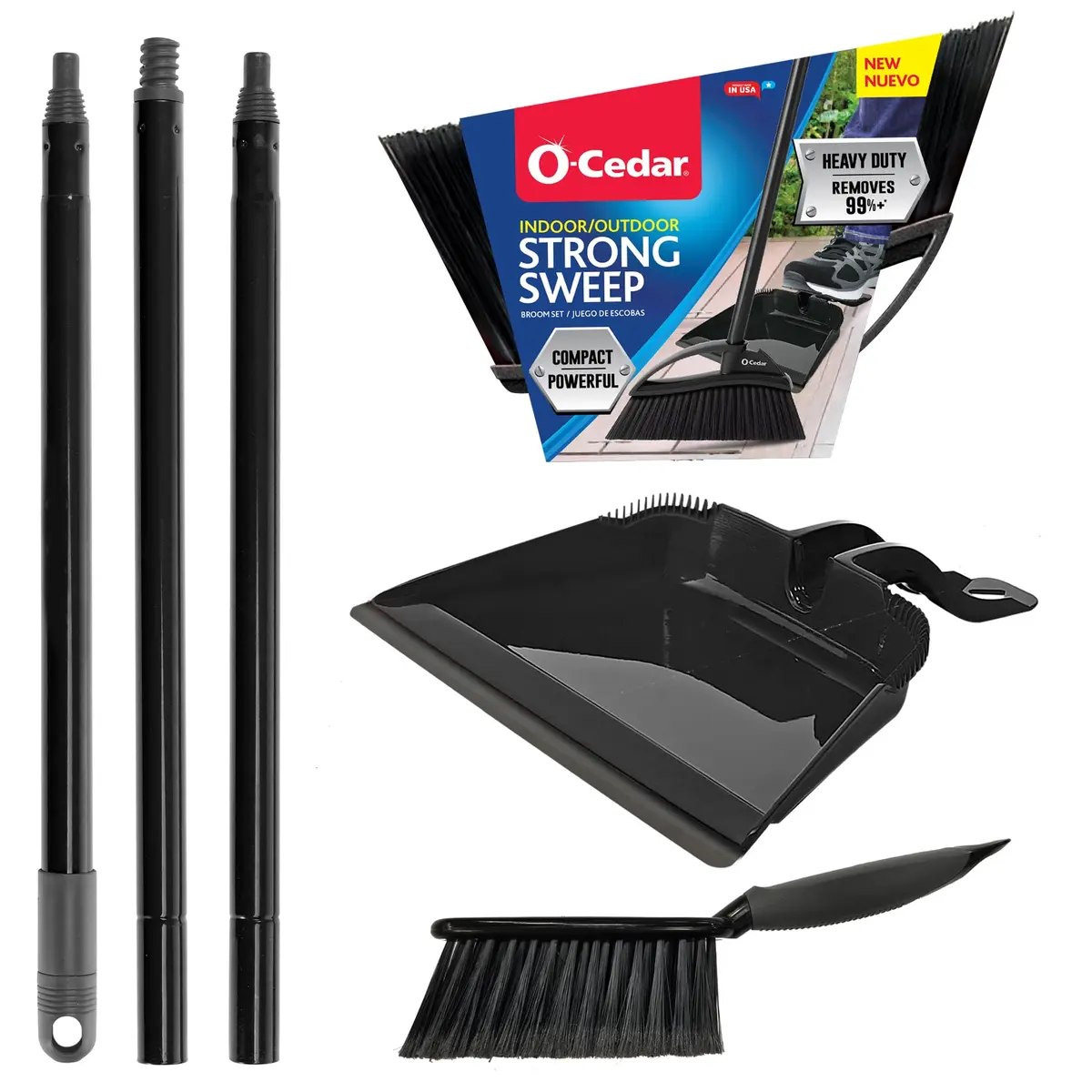 O-Cedar Strong Sweep Broom and Dustpan Set with Detail Brush | Heavy Duty Bristles for Indoor & Outdoor Cleaning - view 2