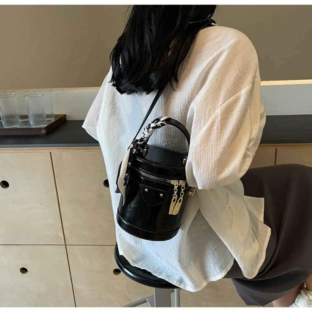 SYHTBYOH Cylinder Bucket Crossbody Bag for Women Vegan Leather Small 5.5"L x 4.7"W x 6.3"H | Casual & Elegant - view 6