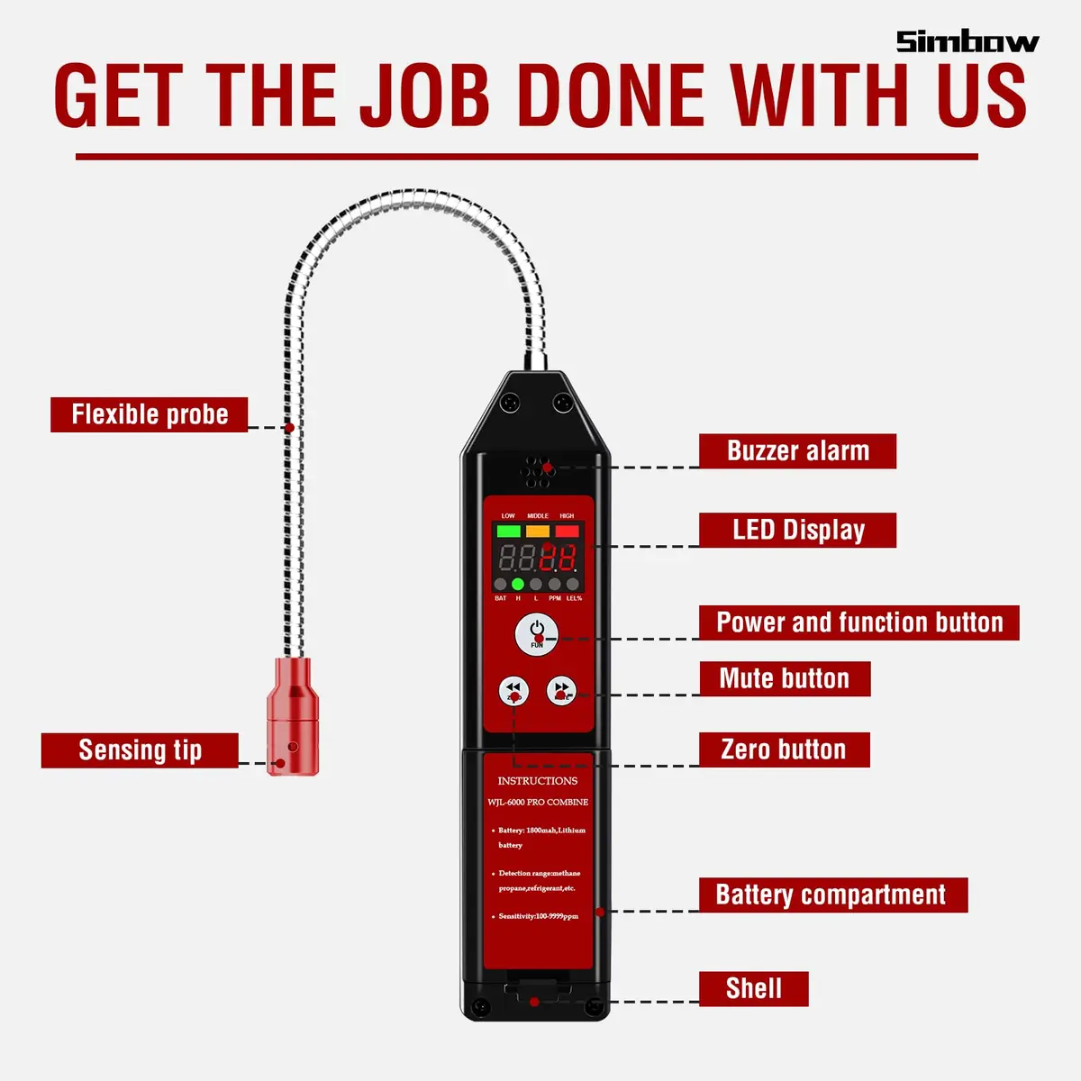 Simbow HVAC Refrigerant Leak Detector with PPM &%LEL Modes | All-Metal Probe & Fast Response - view 6