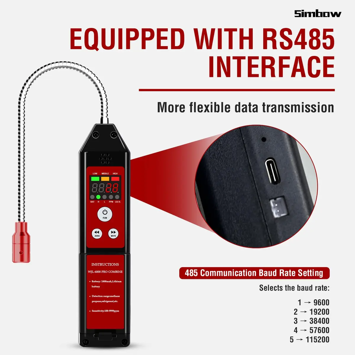 Simbow HVAC Refrigerant Leak Detector with PPM &%LEL Modes | All-Metal Probe & Fast Response - view 8