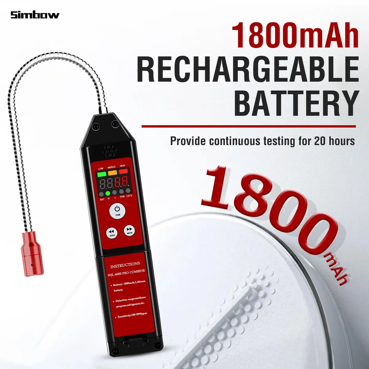 Simbow HVAC Refrigerant Leak Detector with PPM &%LEL Modes | All-Metal Probe & Fast Response - view 4