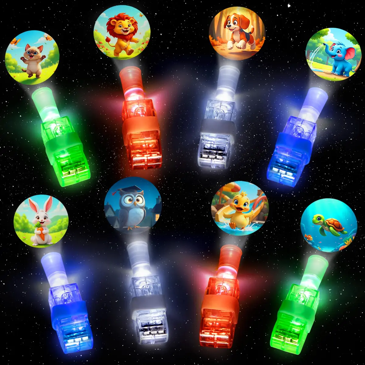 Novelty Place 24 Pcs LED Finger Lights with Animal Projector | 1.5cm (0.6in) x 5.2cm (2in) x 1.5cm (0.6in) - main product image