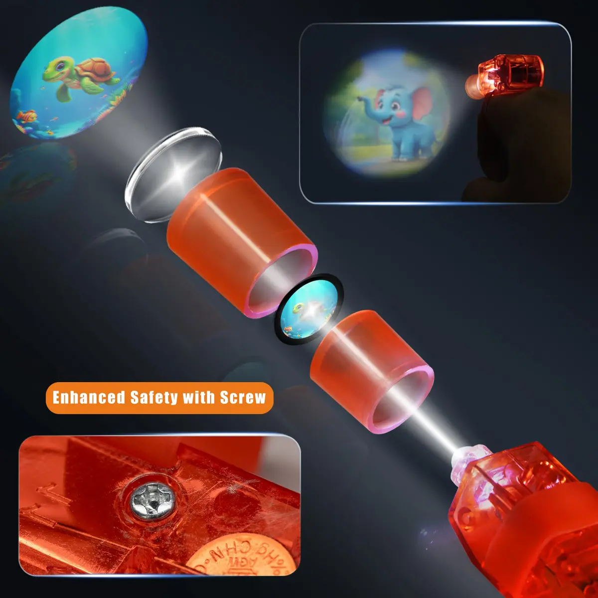 Novelty Place 24 Pcs LED Finger Lights with Animal Projector | 1.5cm (0.6in) x 5.2cm (2in) x 1.5cm (0.6in) - view 2
