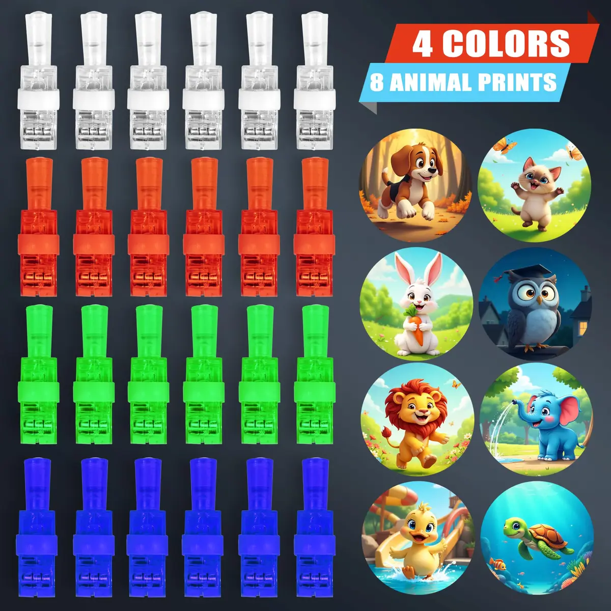 Novelty Place 24 Pcs LED Finger Lights with Animal Projector | 1.5cm (0.6in) x 5.2cm (2in) x 1.5cm (0.6in) - view 4