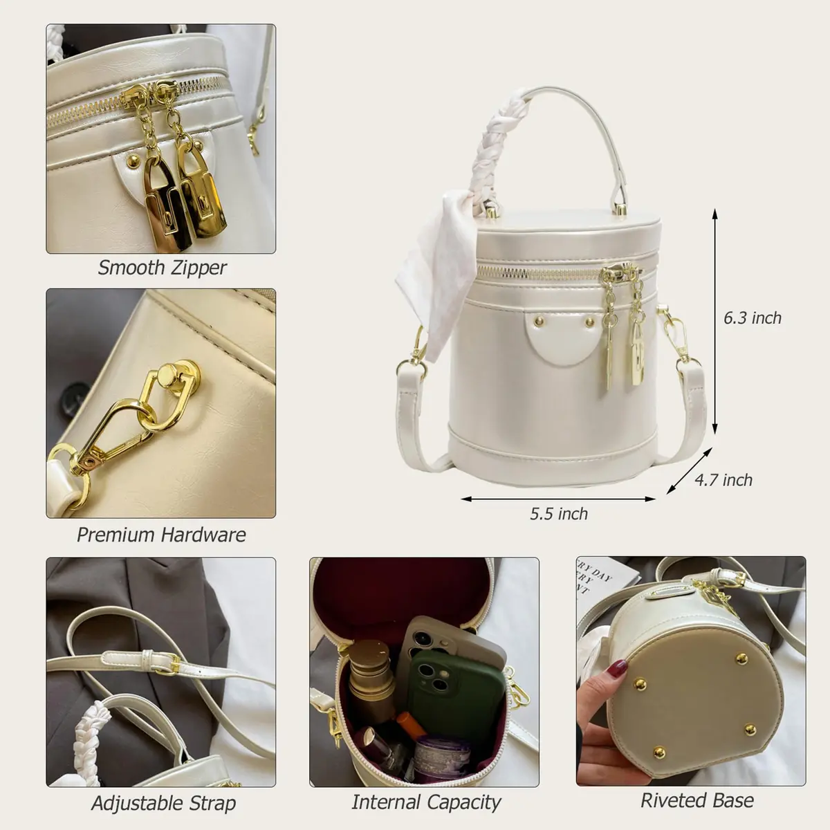 SYHTBYOH Cylinder Bucket Crossbody Bag for Women Vegan Leather Small | Elegant & Spacious - view 4
