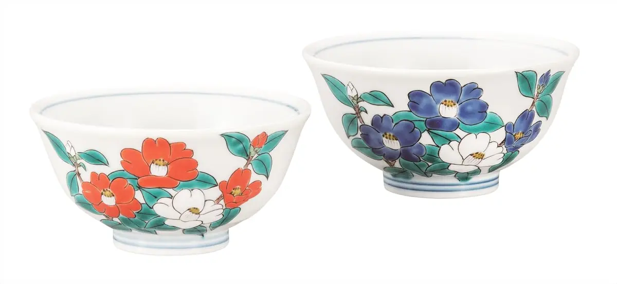 九谷焼いわたや Kutani Iwataya Rice Bowl, Camellia K9-559 | Traditional Japanese Porcelain Bowl for Daily Use - main product image