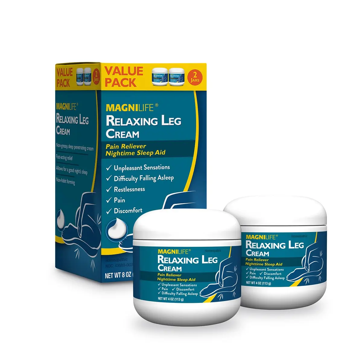 MagniLife Relaxing Leg Cream 4 Oz | Fast-Absorbing Lavender & Magnesium Nighttime Moisturizer - main product image