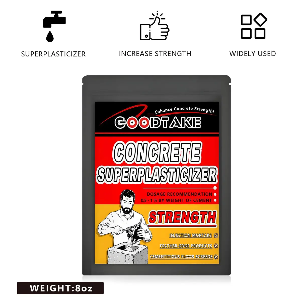 GOODTAKE Concrete Super Plasticizer 8 oz | High-Range Water Reducer for Stronger, Workable Concrete - view 2