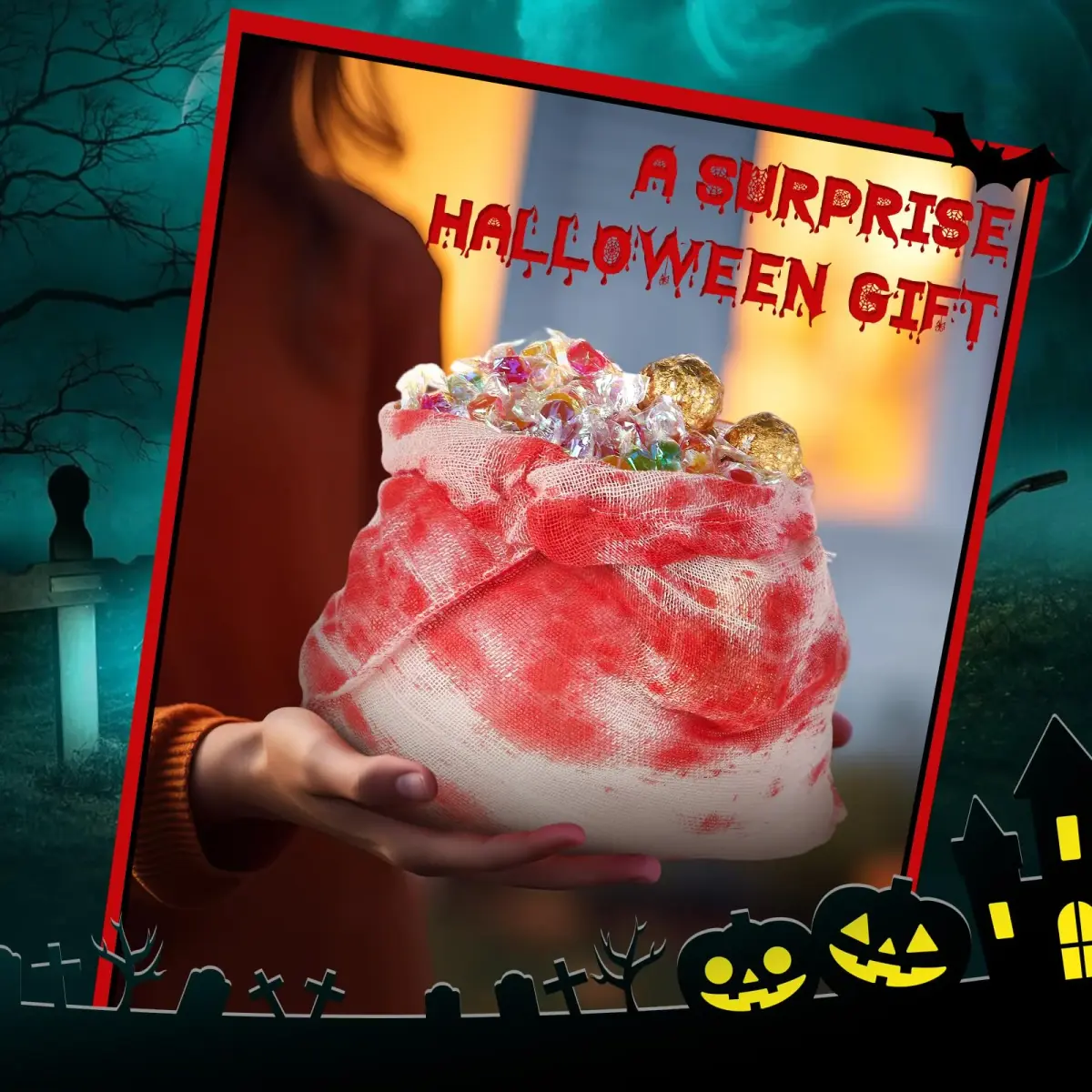 Arrowbash Halloween Bloody Drawstring Treat Bags 30 x 25 cm (12 x 10 in) | Spooky Horror Design - view 5