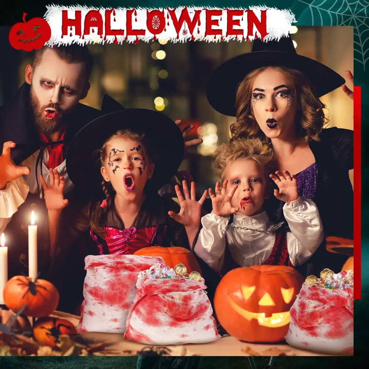 Arrowbash Halloween Bloody Drawstring Treat Bags 30 x 25 cm (12 x 10 in) | Spooky Horror Design - view 7