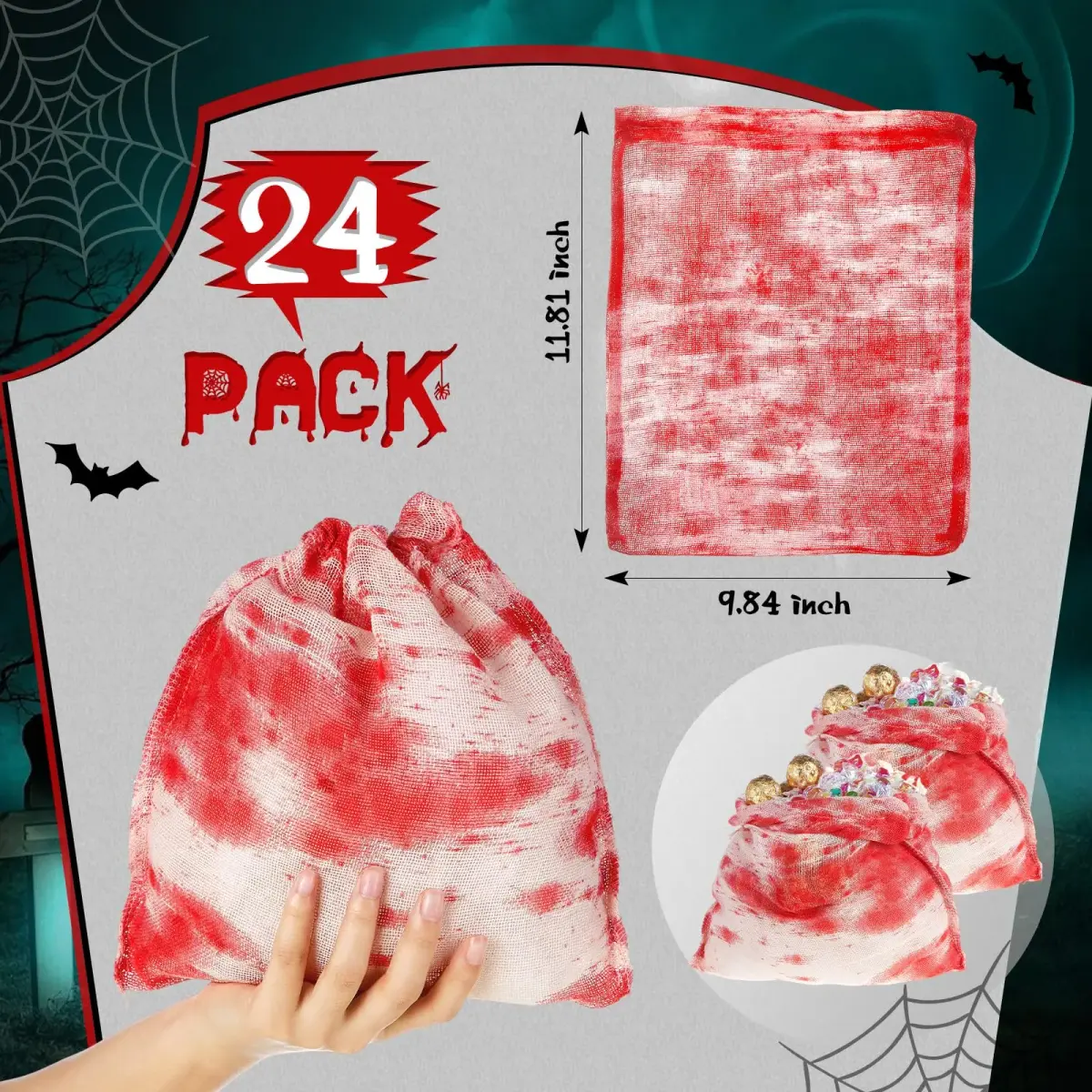 Arrowbash Halloween Bloody Drawstring Treat Bags 30 x 25 cm (12 x 10 in) | Spooky Horror Design - view 2