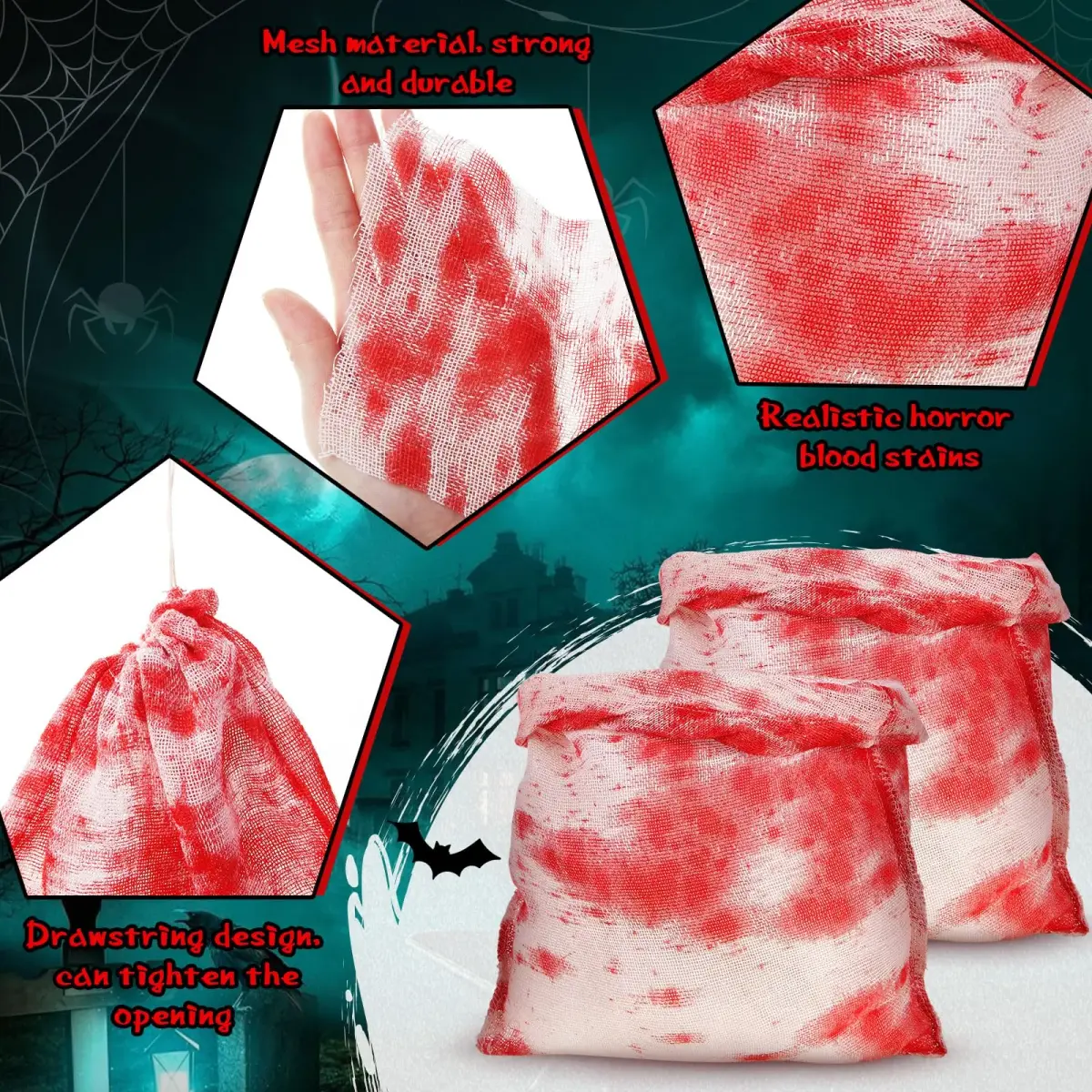 Arrowbash Halloween Bloody Drawstring Treat Bags 30 x 25 cm (12 x 10 in) | Spooky Horror Design - view 3