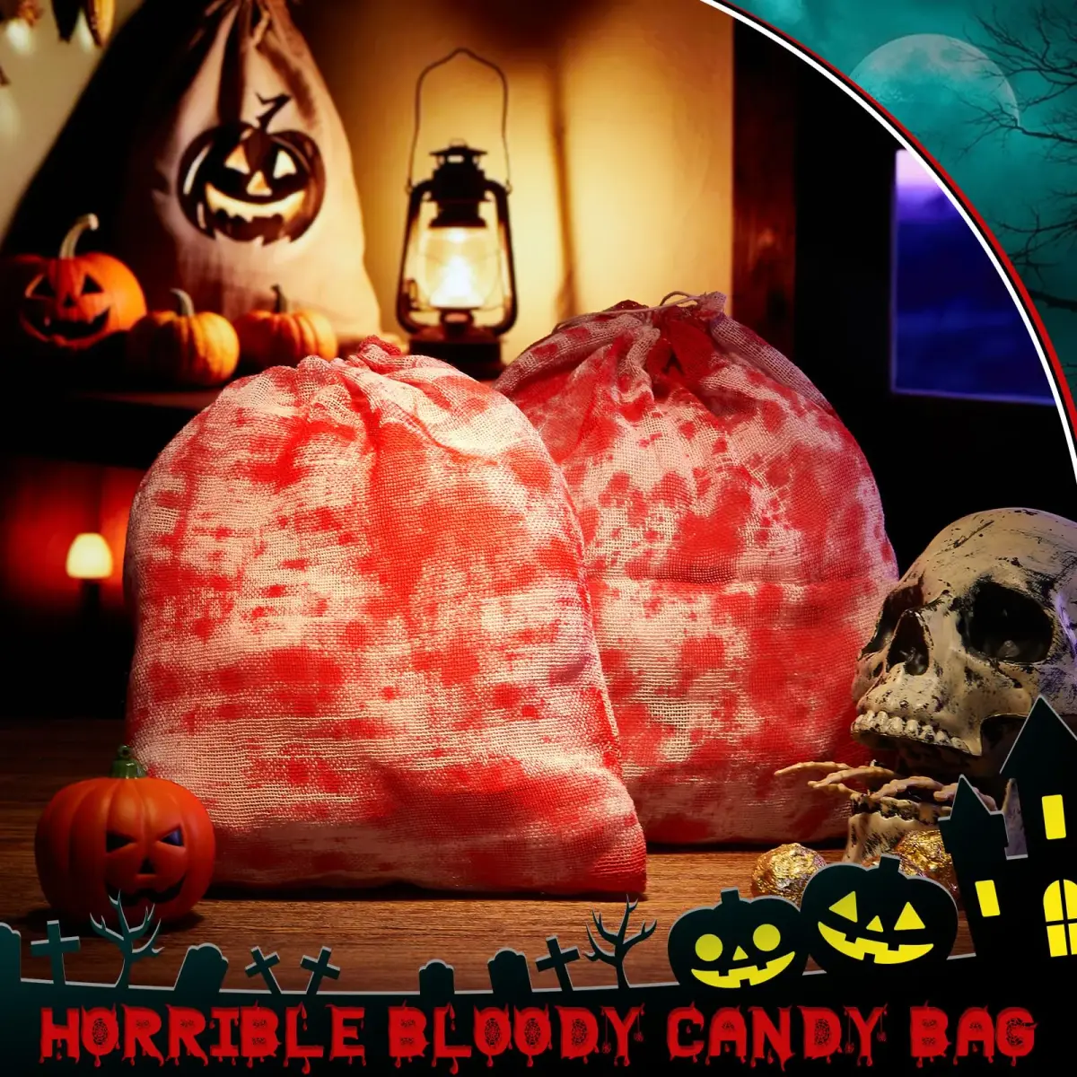 Arrowbash Halloween Bloody Drawstring Treat Bags 30 x 25 cm (12 x 10 in) | Spooky Horror Design - view 4