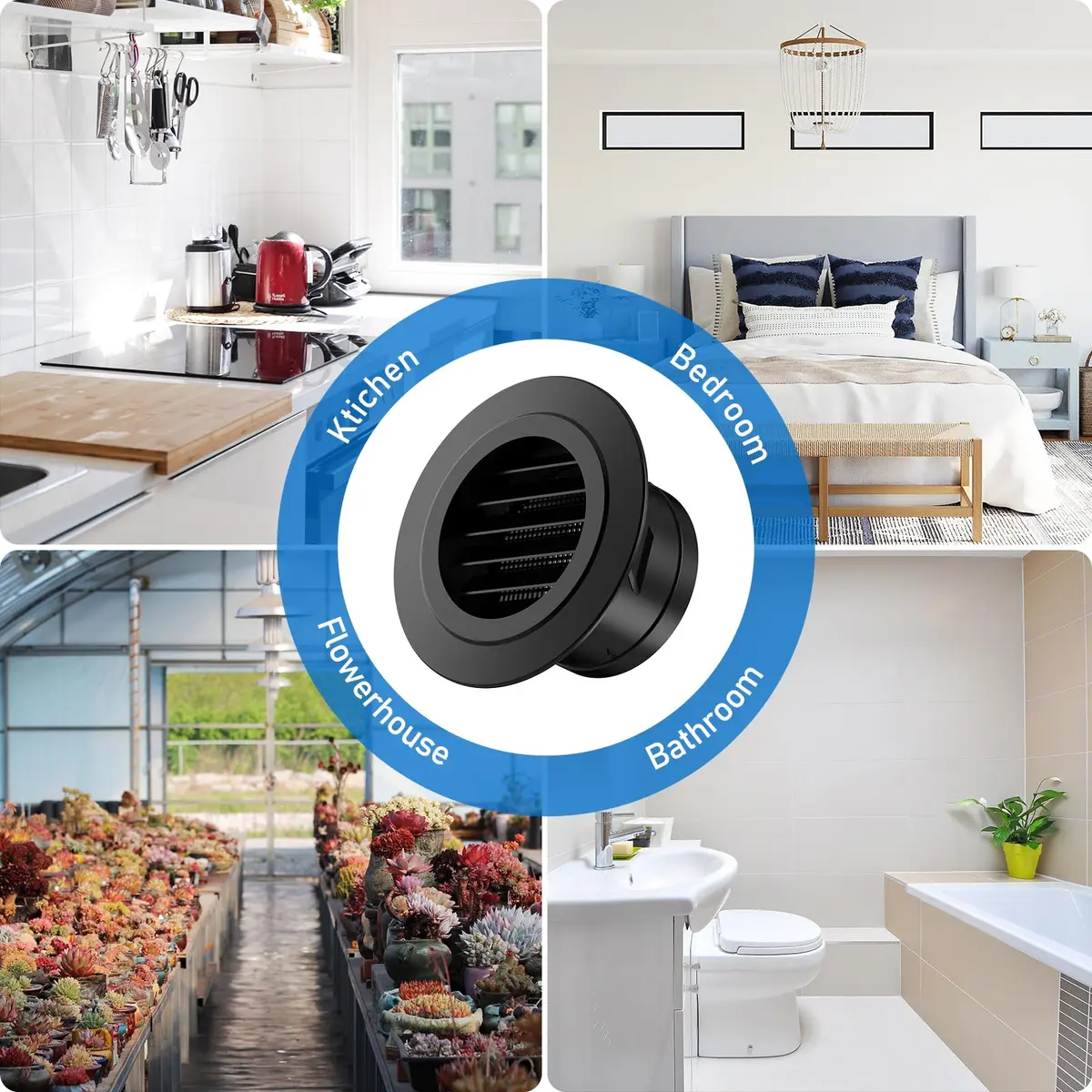 Hon&Guan 4 Inch Soffit Vent with Fly Screen, Black ABS Plastic | Louvered Ventilation for Home - view 6