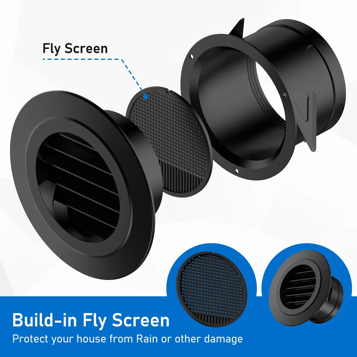 Hon&Guan 4 Inch Soffit Vent with Fly Screen, Black ABS Plastic | Louvered Ventilation for Home - view 2