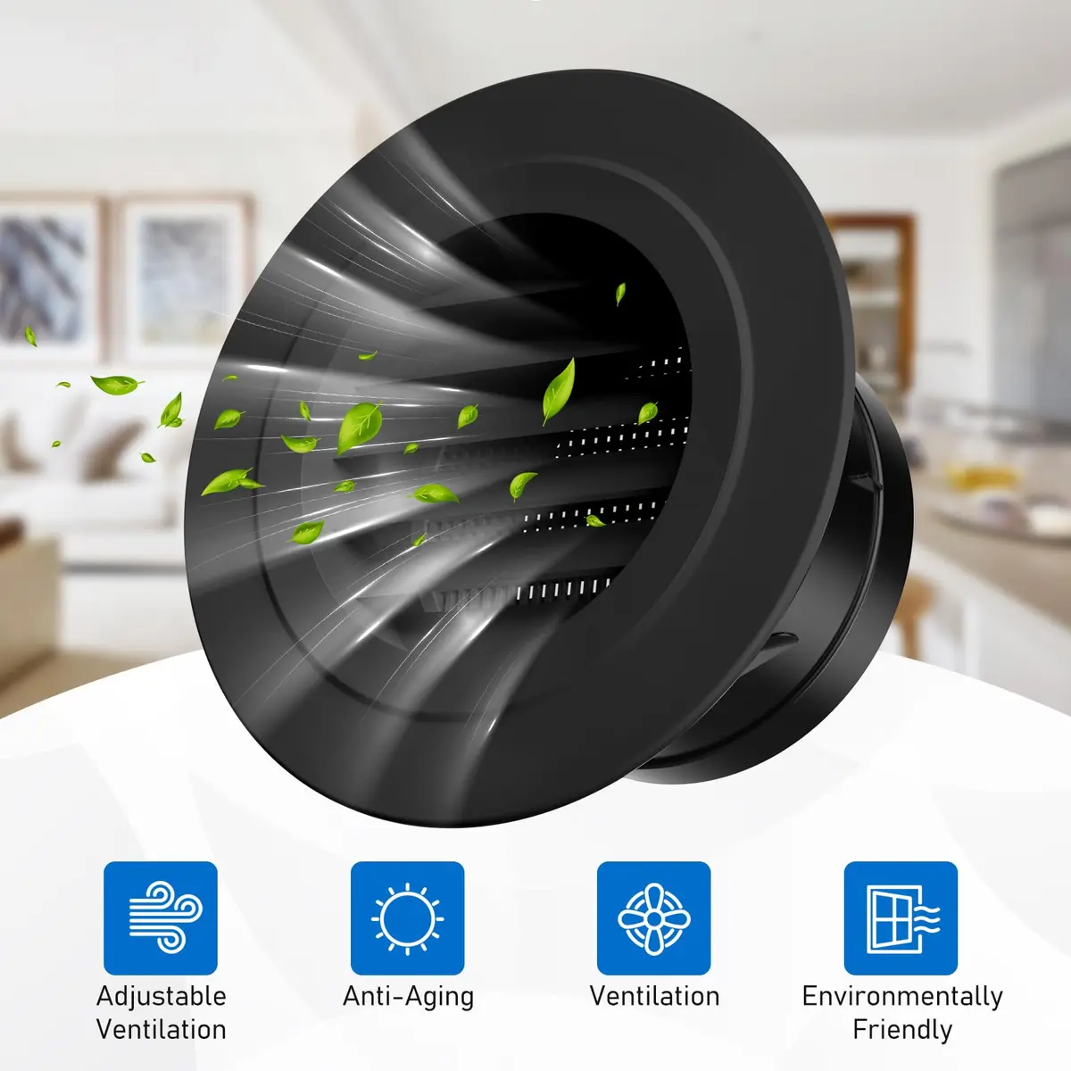 Hon&Guan 4 Inch Soffit Vent with Fly Screen, Black ABS Plastic | Louvered Ventilation for Home - view 3
