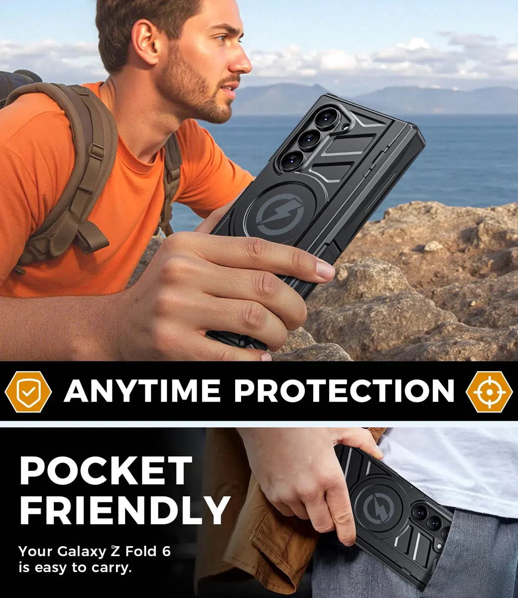 LEIAU Magnetic Armor Phone Case for Samsung Z-Fold-6 2024 | Shockproof TPU+PC, Dual Kickstand, MagSafe Compatible - view 7