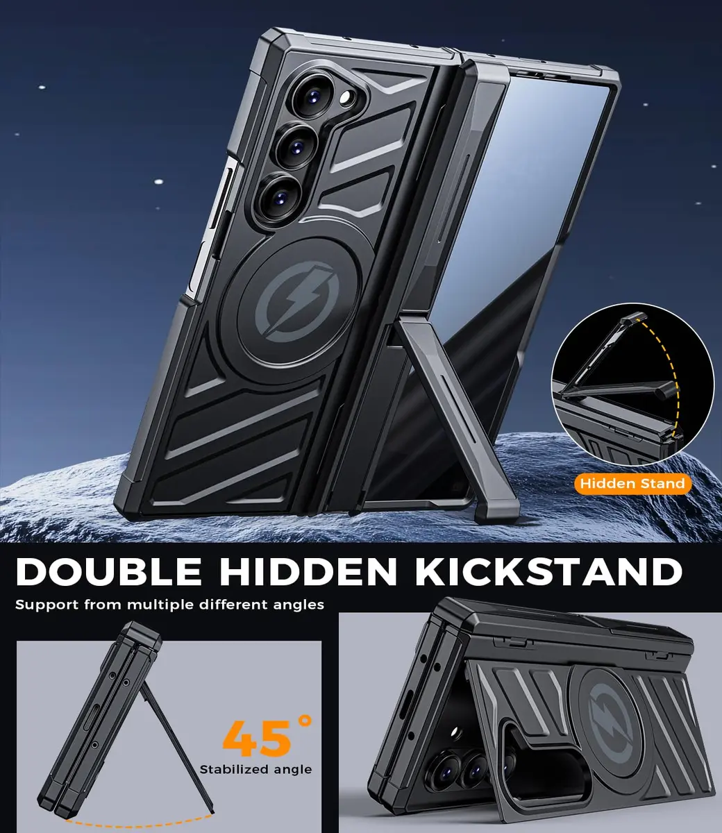 LEIAU Magnetic Armor Phone Case for Samsung Z-Fold-6 2024 | Shockproof TPU+PC, Dual Kickstand, MagSafe Compatible - view 4