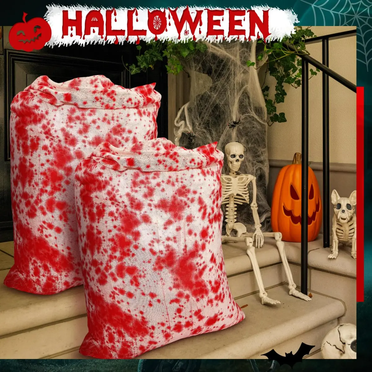 Arrowbash Halloween Bloody Drawstring Treat Bags 140 x 90 cm (55.12 x 35.43 in) | Horror Bloody Style Gauze Bags - view 5