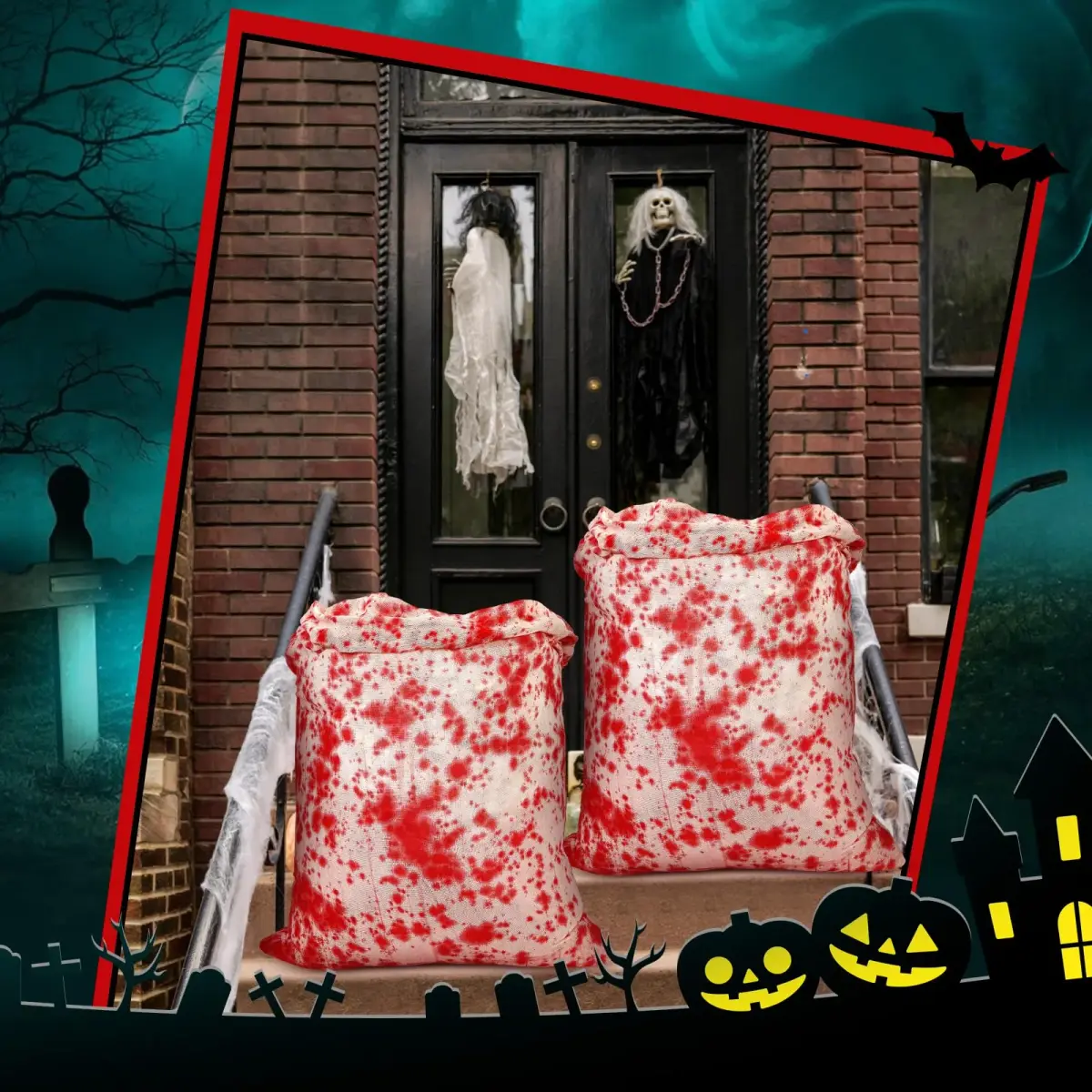 Arrowbash Halloween Bloody Drawstring Treat Bags 140 x 90 cm (55.12 x 35.43 in) | Horror Bloody Style Gauze Bags - view 6