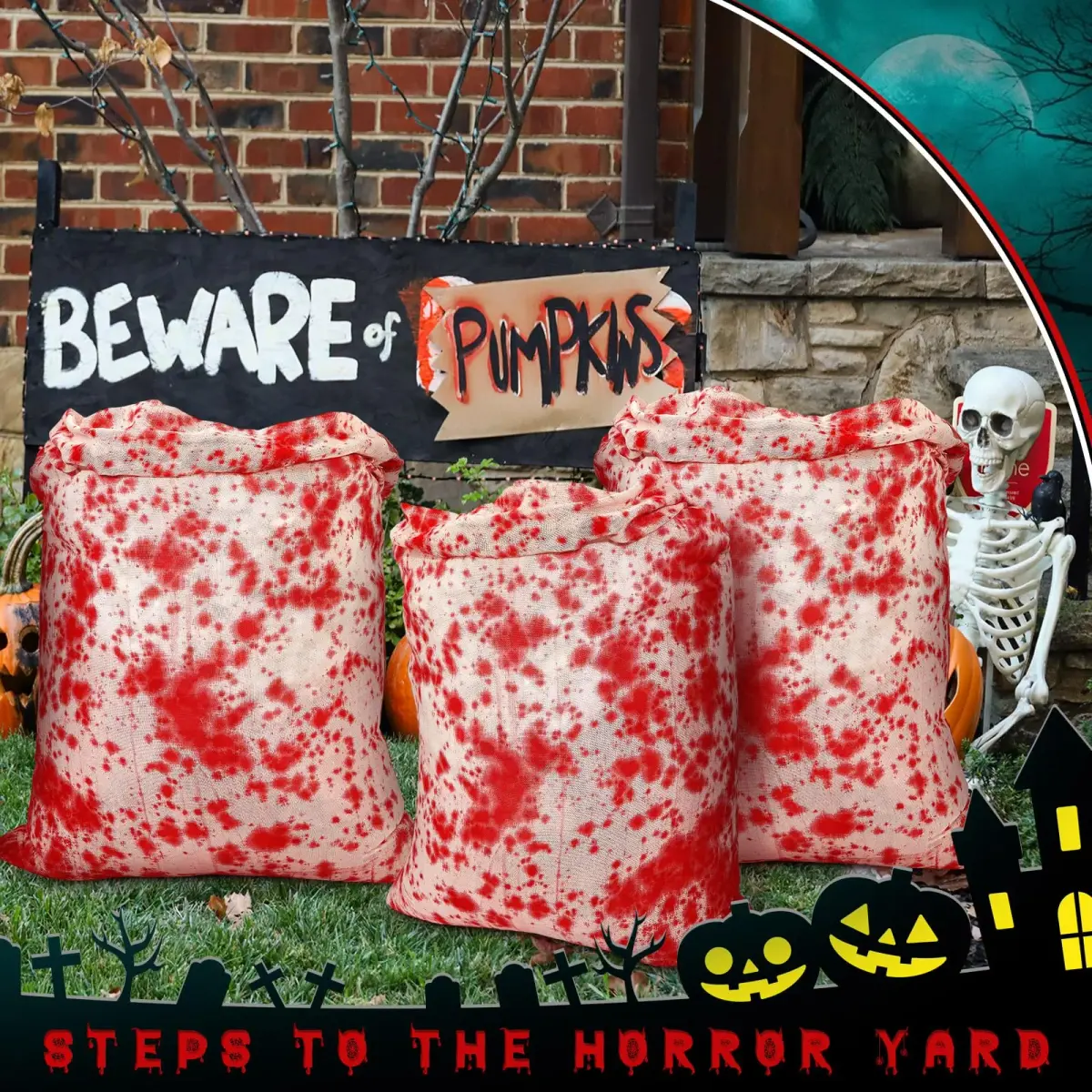 Arrowbash Halloween Bloody Drawstring Treat Bags 140 x 90 cm (55.12 x 35.43 in) | Horror Bloody Style Gauze Bags - view 7