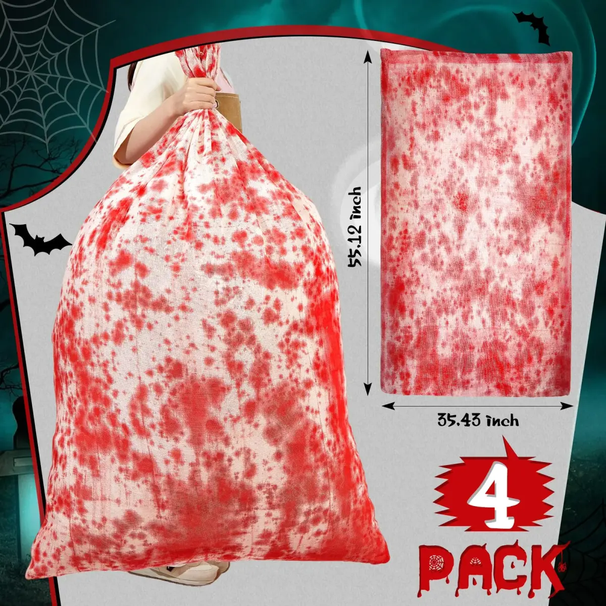 Arrowbash Halloween Bloody Drawstring Treat Bags 140 x 90 cm (55.12 x 35.43 in) | Horror Bloody Style Gauze Bags - view 2