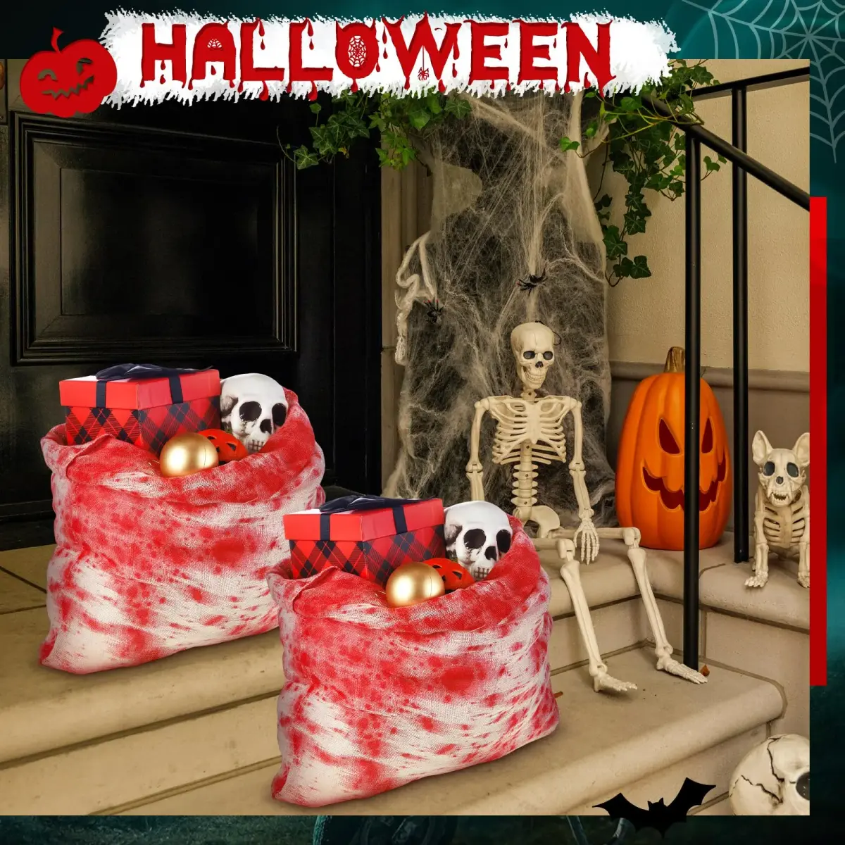 Arrowbash Halloween Bloody Drawstring Treat Bags 50cm (20in) | Horror Bloody Style with Realistic Splatter - view 5