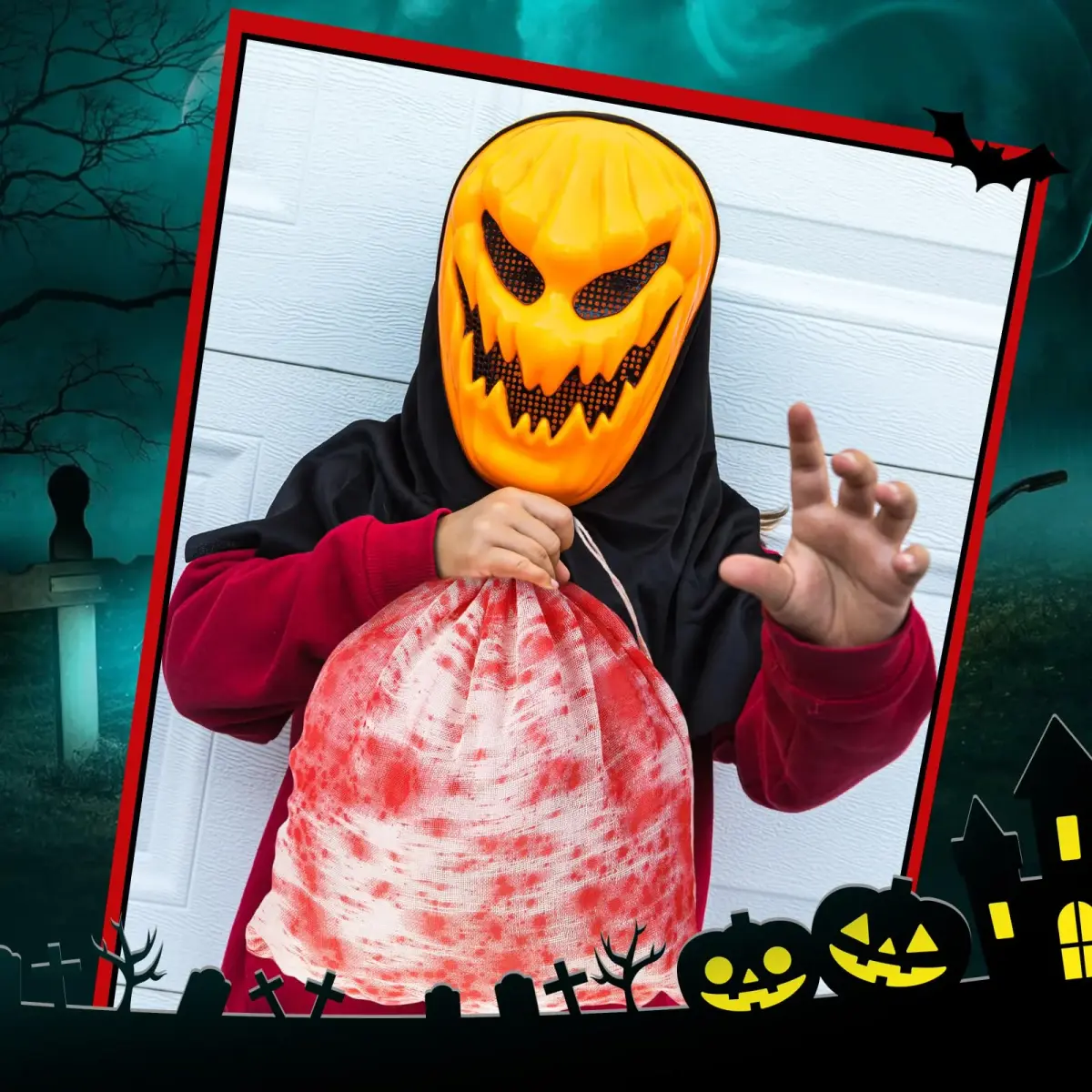 Arrowbash Halloween Bloody Drawstring Treat Bags 50cm (20in) | Horror Bloody Style with Realistic Splatter - view 6