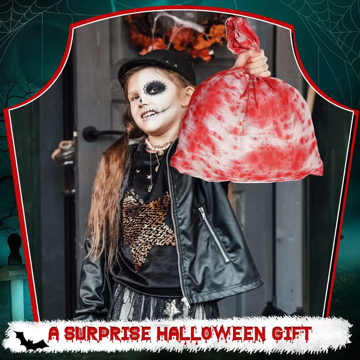 Arrowbash Halloween Bloody Drawstring Treat Bags 50cm (20in) | Horror Bloody Style with Realistic Splatter - view 7